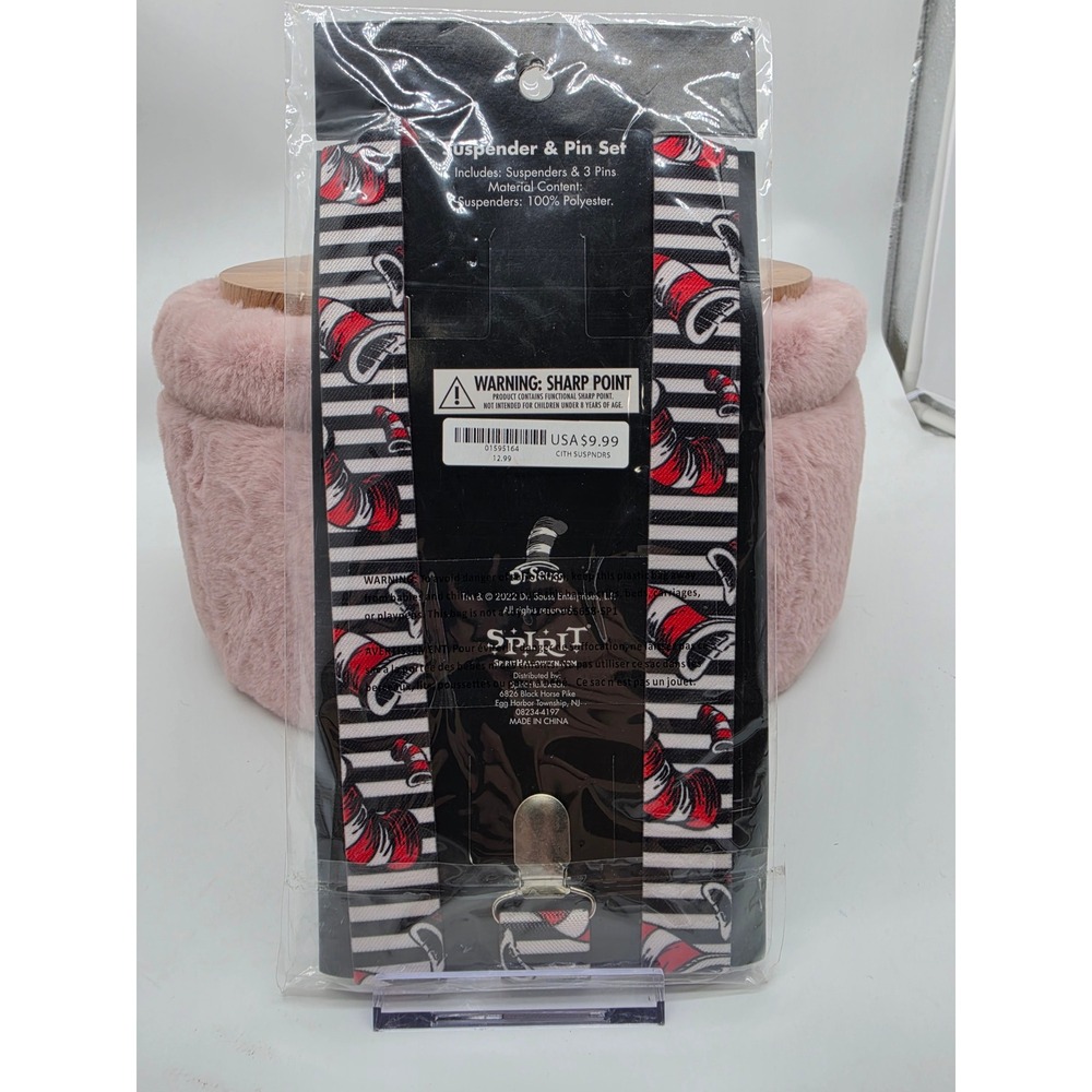 Spirit Halloween Dr. Seuss Suspenders and Pin Set Black and Red Halloween - Picture 12 of 12